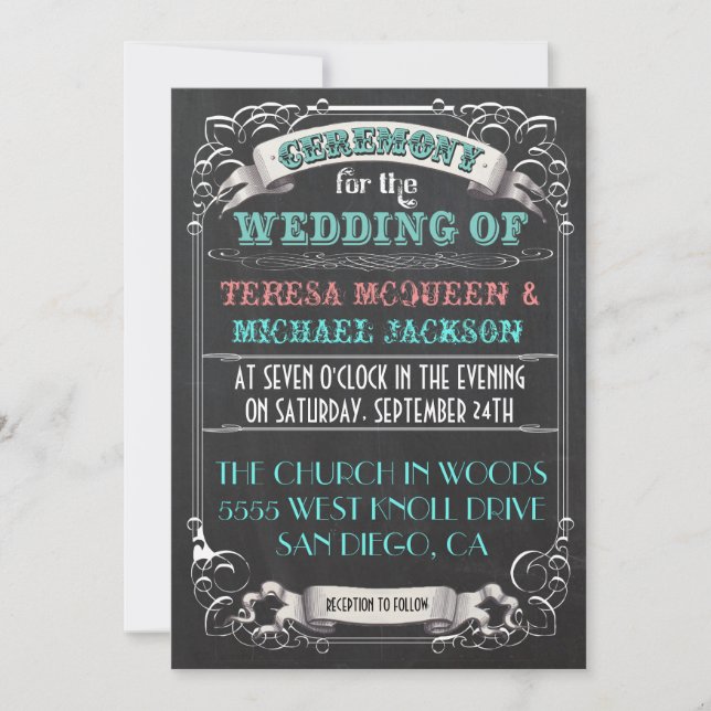 Einladungen für Hochzeiten in Blackboard Vintage (Vorderseite)