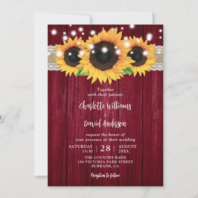 Einladungen für Hochzeiten in Burgund und Sonnenbl (Vorderseite)