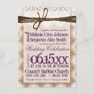Einladungen für Hochzeiten in Burlap Print Plum Ty