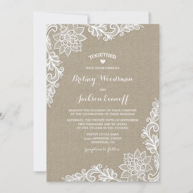 Einladungen für Hochzeiten in Burlap und Floral La (Vorderseite)