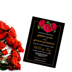 Einladungen für Hochzeiten in Gold Black and Burgu