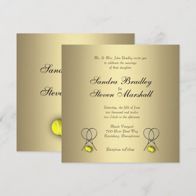 Einladungen für Hochzeiten in Gold Tennis (Vorne/Hinten)