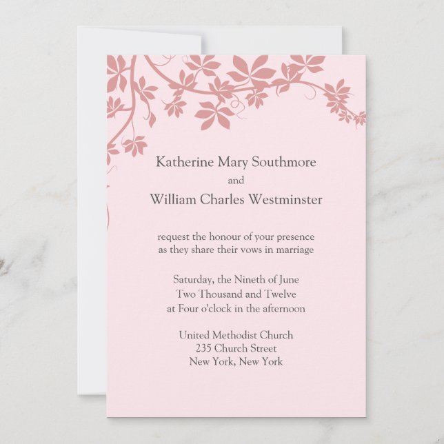 Einladungen für Hochzeiten in hellem Rosa und Mauv (Vorderseite)