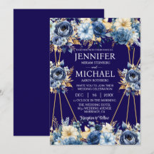 Einladungen für Hochzeiten in Navy Blue und Gold