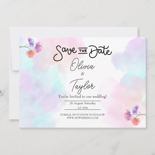 Einladungen für Hochzeiten in Rosa und Blau (Vorderseite)