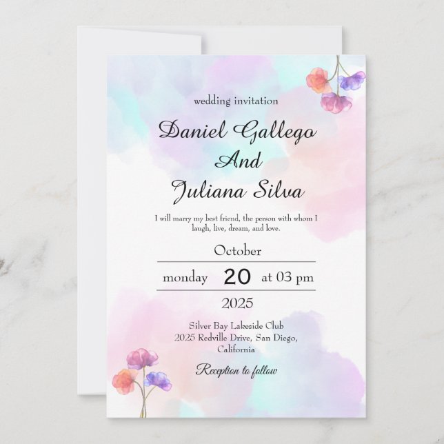 Einladungen für Hochzeiten in Rosa und Blau (Vorderseite)
