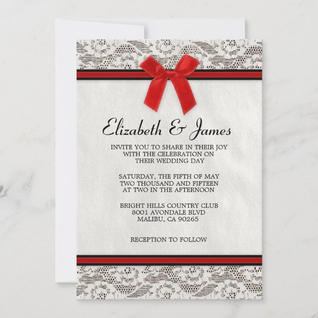 Einladungen für Hochzeiten in Schwarz und Rot (Vorderseite)