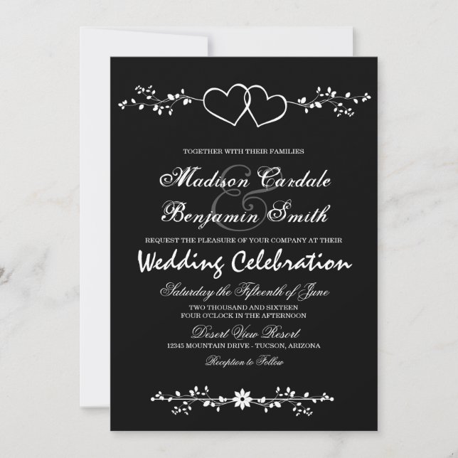 Einladungen für Hochzeiten in Schwarz und Weiß (Vorderseite)