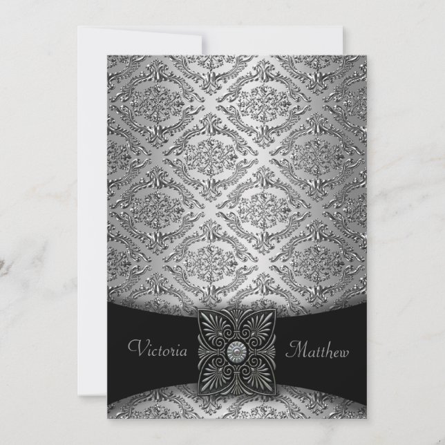 Einladungen für Hochzeiten in Silver & Black Damas (Vorderseite)