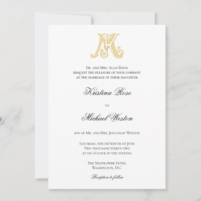 Einladungen für Hochzeiten KM Monogramm oder MK Mo (Vorderseite)