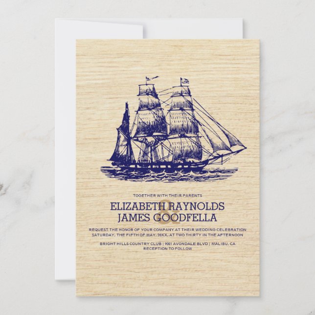 Einladungen für Hochzeiten mit alten Booten (Vorderseite)
