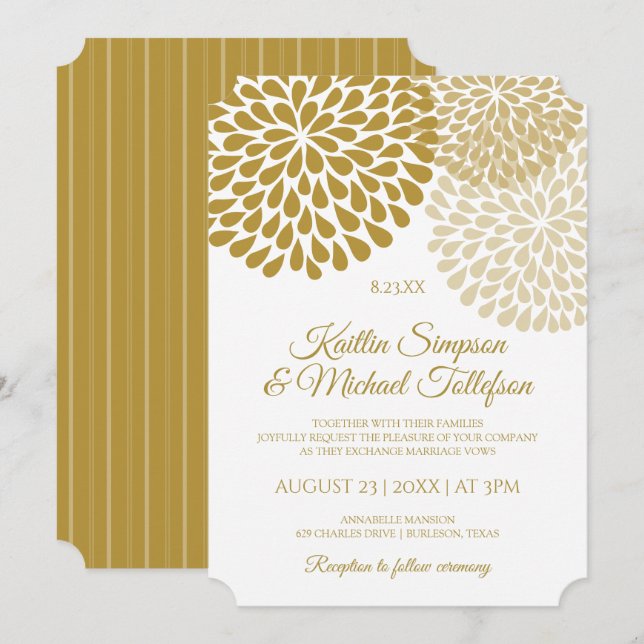 Einladungen für Hochzeiten mit Gold und Champagner (Vorne/Hinten)