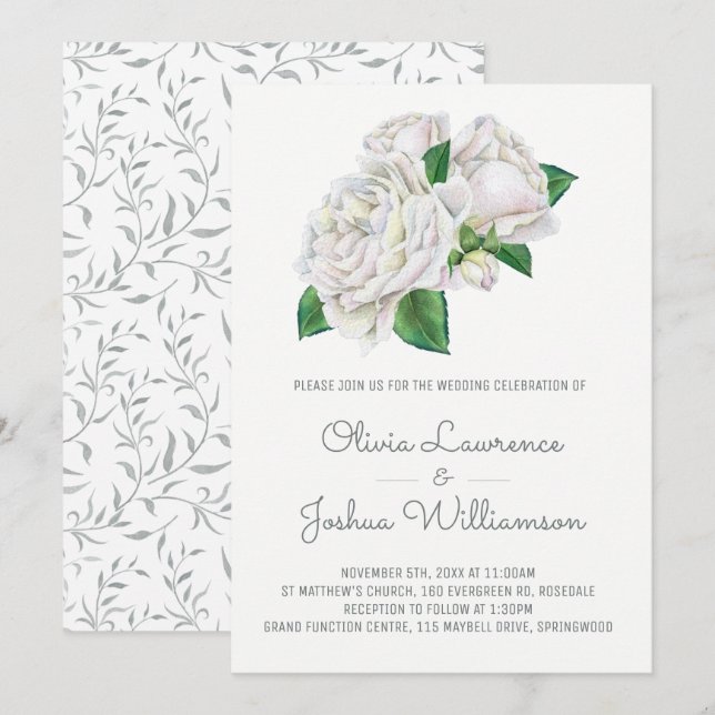 Einladungen für Hochzeiten mit weißer Rose (Vorne/Hinten)