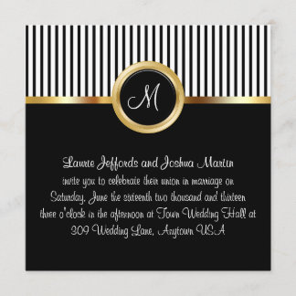 Einladungen für Hochzeiten Monogram Gold Black