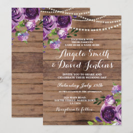 Einladungen für Hochzeiten Rustikales Holz Lila Bl