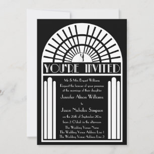 Einladungen für Hochzeiten - Schwarz-Weiß-Art-Déco
