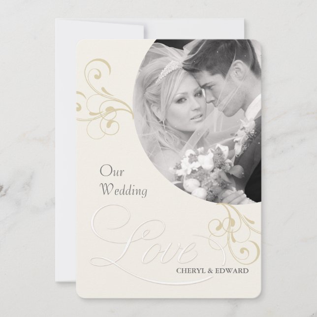 Einladungen für Hochzeiten - Vintages Elfenbein (Vorderseite)