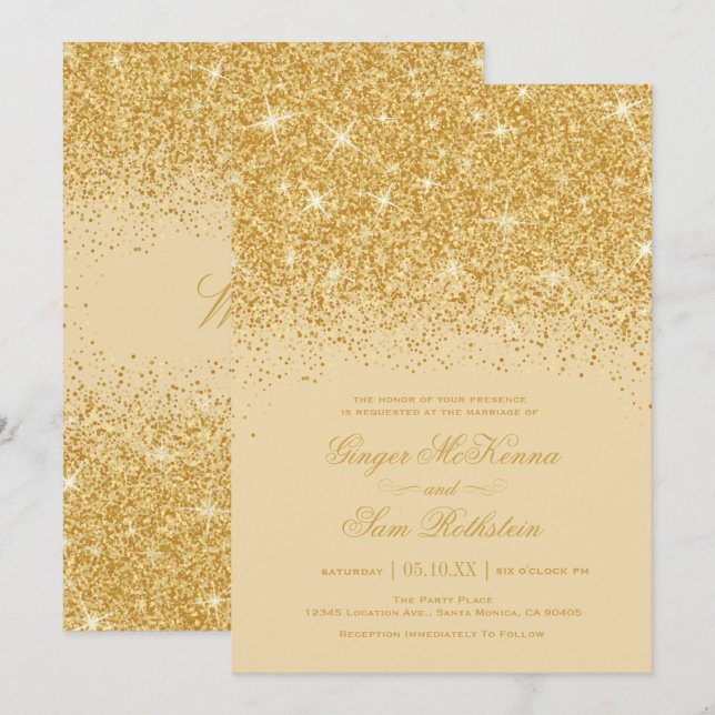 Einladungen für Hochzeiten von Gold Glitzer (Vorne/Hinten)