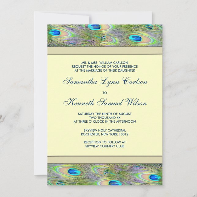 Einladungen für Hochzeiten von Gold Peacock (Vorderseite)