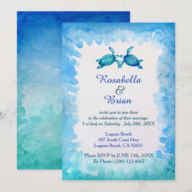 Einladungen für Hochzeiten von Meeresschildkröten  (Vorne/Hinten)