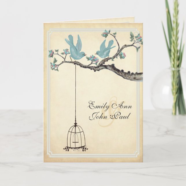 Einladungen für Hochzeiten von Vintagen Vogelarten (Vorderseite)