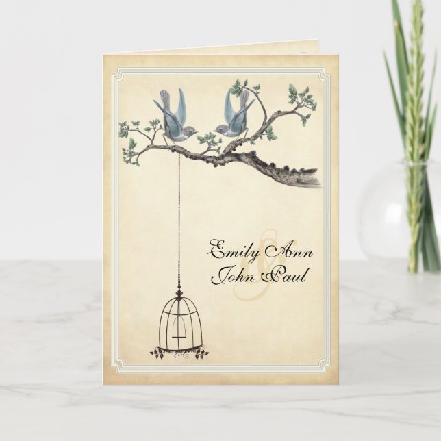 Einladungen für Hochzeiten von Vintagen Vogelarten (Vorderseite)