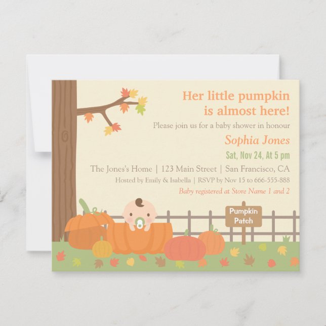 Einladungen für kleine Kürbis-Herbst-Kinderdusche (Vorderseite)