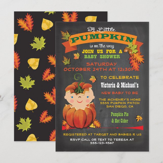 Einladungen für kleine Pumpkin Baby Shower (Vorne/Hinten)