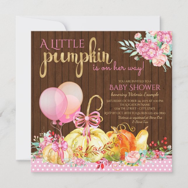 Einladungen für kleine Pumpkin-Girl-Babydusche (Vorderseite)