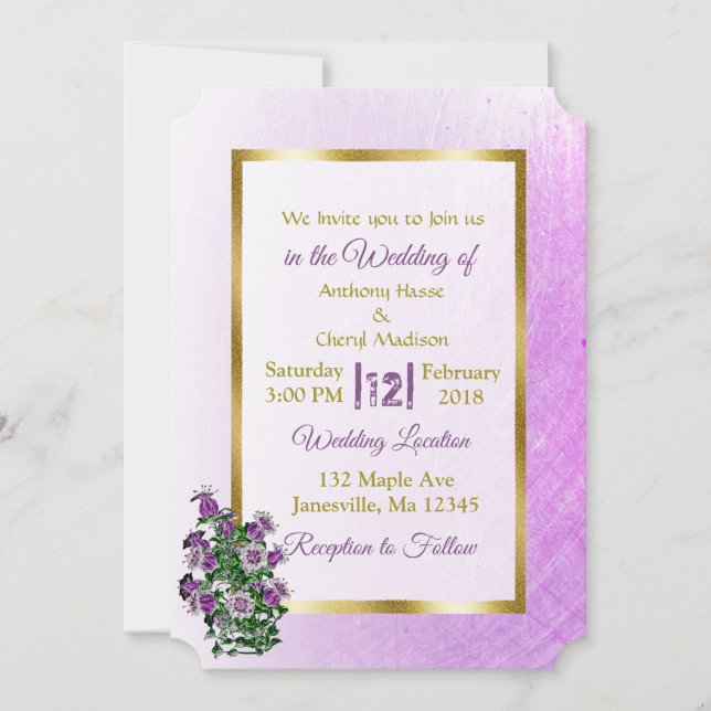 Einladungen für Lavendel- und Goldhochzeiten (Vorderseite)