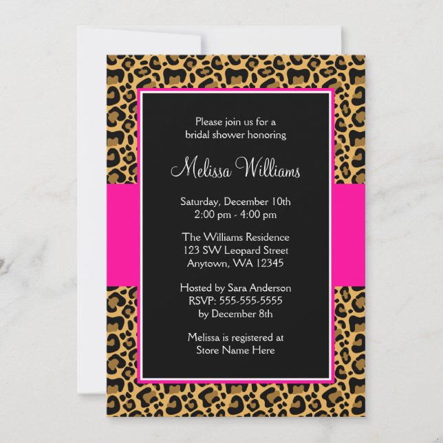 Einladungen für Leopard Hot Pink Bridal (Vorderseite)
