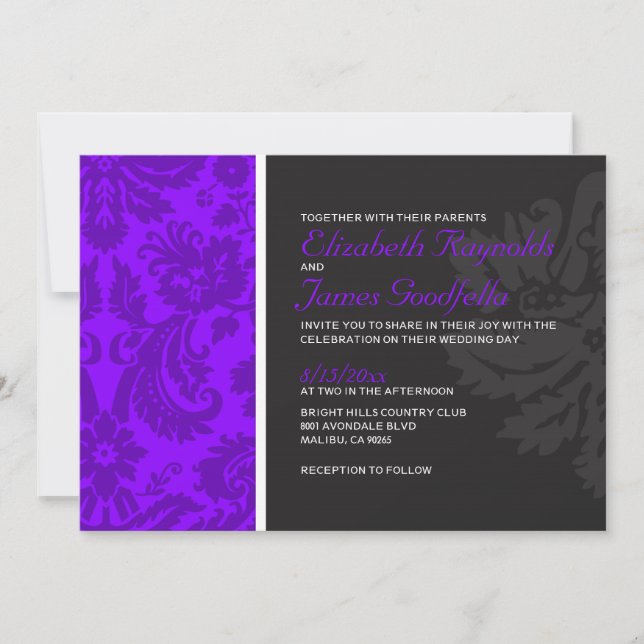 Einladungen für Lila Damaskus-Hochzeiten (Vorderseite)