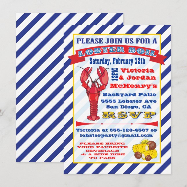 Einladungen für Lobsterboil (Vorne/Hinten)