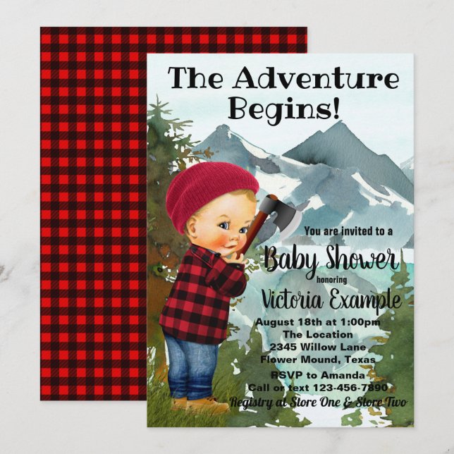 Einladungen für Lumberjack Baby Dusche (Vorne/Hinten)