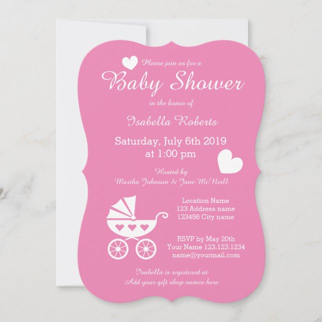 Einladungen für Mädchen mit rosa Roller-Babydusche (Vorderseite)