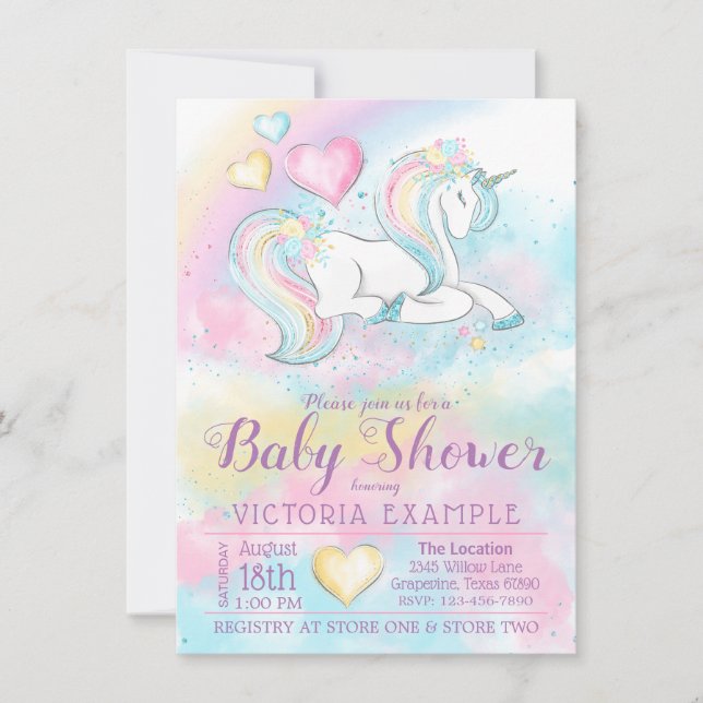 Einladungen für Mädchen Unicorn Kinderdusche (Vorderseite)