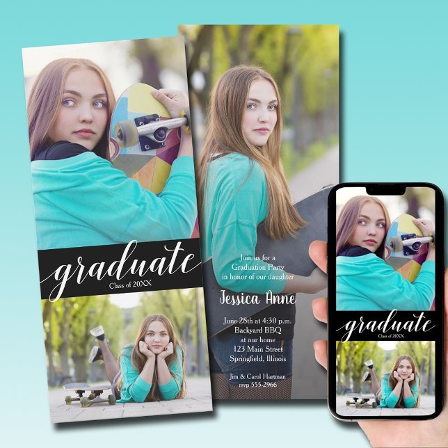 Einladungen für mehrere Fotos (Modern graduation photo party invitations - PRINTED and/or INSTANT DOWNLOAD)