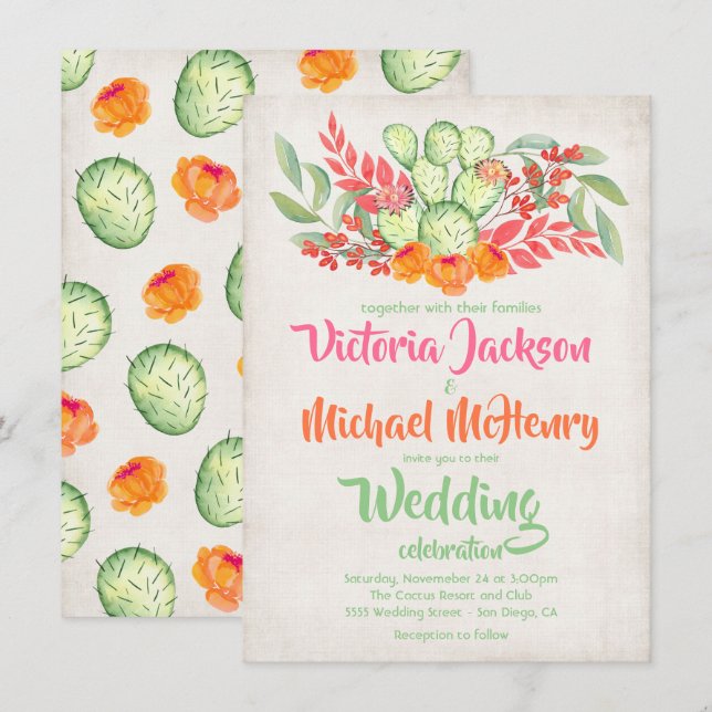 Einladungen für mexikanische Hochzeitskakteen (Vorne/Hinten)