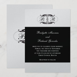 Einladungen für Mongram Hochzeiten Art Deco Silver