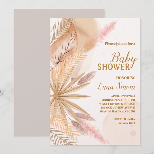 Einladungen für Pampas-Gras-Babydusche (Vorne/Hinten)