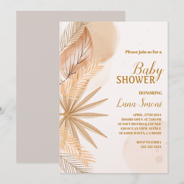 Einladungen für Pampas-Gras-Babydusche (Vorne/Hinten)