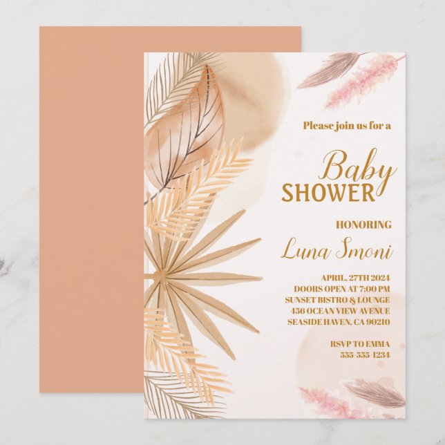 Einladungen für Pampas-Gras-Babydusche (Vorne/Hinten)