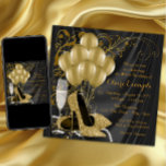 Einladungen für Schwarze und Gold Geburtstagsparty<br><div class="desc">Die Geburtstagsfeier der Frau in Schwarz und Gold lädt Sie mit schönen Goldschuhen, Goldballons, Champagnerperlen und eleganten goldenen Wirbel auf einem luxuriösen schwarzen Satin-Hintergrund ein. Diese elegante Schwarz-Gold-Geburtstagsfeier lässt sich leicht an Ihre Veranstaltung anpassen, indem Sie einfach Ihre Details in den Schriftart-Stil und Farbe, Wortlaut und Layout Ihrer Wahl einfügen....</div>