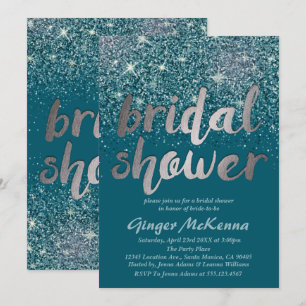 Einladungen für Silber und Aquamarine Glitzer Brid