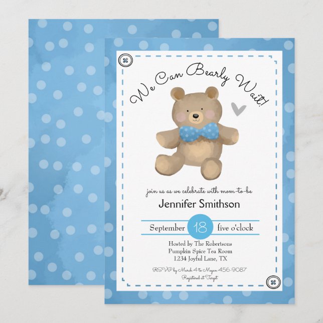 Einladungen für Teddy Bear Baby Shower (Vorne/Hinten)