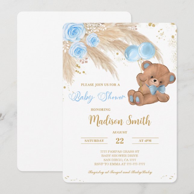 Einladungen für Teddy Bear Baby Shower (Vorne/Hinten)
