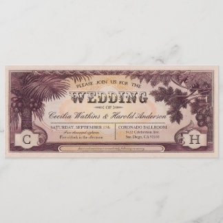 Einladungen für Vintage Beach-Wedding-Tickets v.1