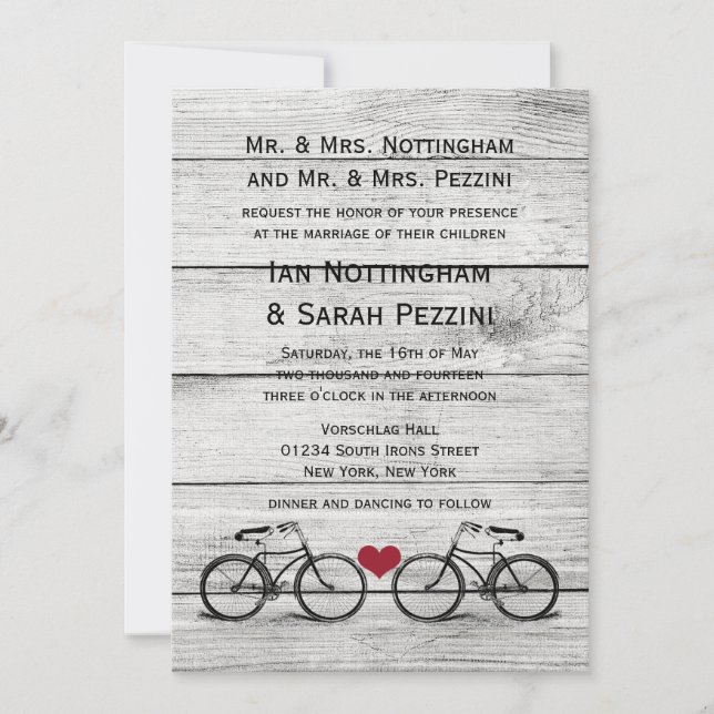 Einladungen für Vintage Fahrradhochzeiten (Vorderseite)