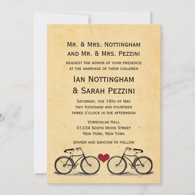 Einladungen für Vintage Fahrradhochzeiten (Vorderseite)