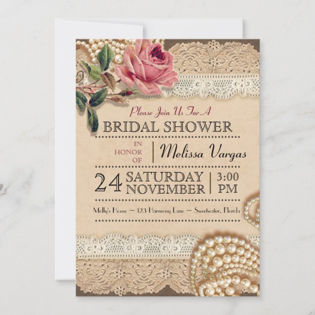 Einladungen für Vintage Rosen Polterabend (Vorderseite)